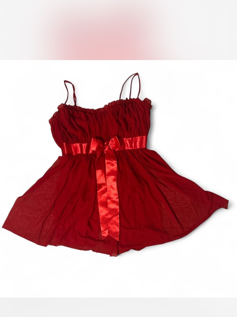Moda International Red Babydoll Chemise with Satin Waist Tie